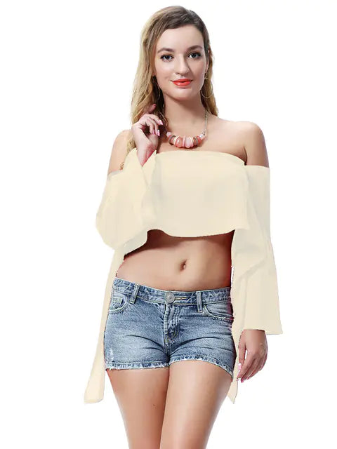 Multicolor Women's Off-Shoulder Summer Crop Tops